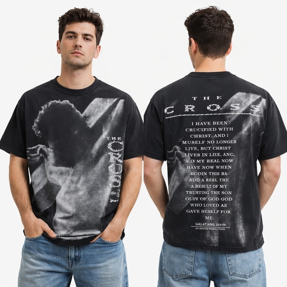 Vintage Other - VINTAGE CROSS T Shirt Mens XL Black White Single Stitch 1992 Grunge Christian